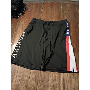 Hylete Men's Patriotic USA Flag Training Shorts Black Size Large Large Long